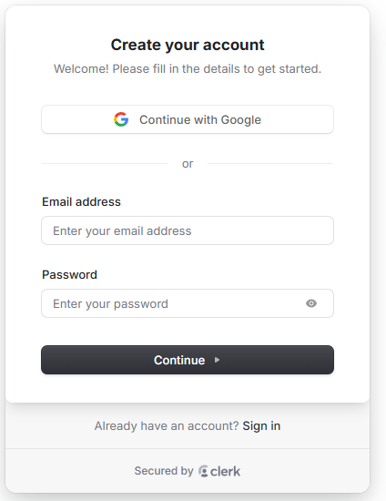 Sign-up options